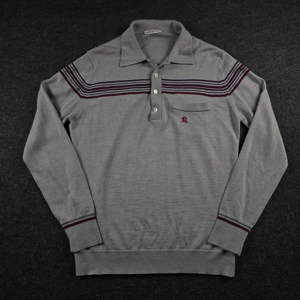 Vtg Montagut Striped Polo Button 1/4 Sweater Grey Large Men's 3 (Fits Small)